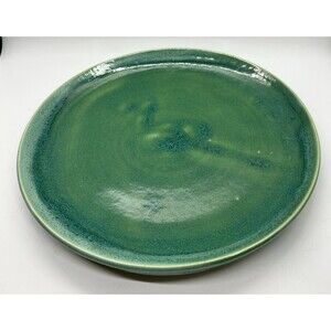 Unmarked Vintage Plate pottery hand made Green Dinner dish 9" candle platter